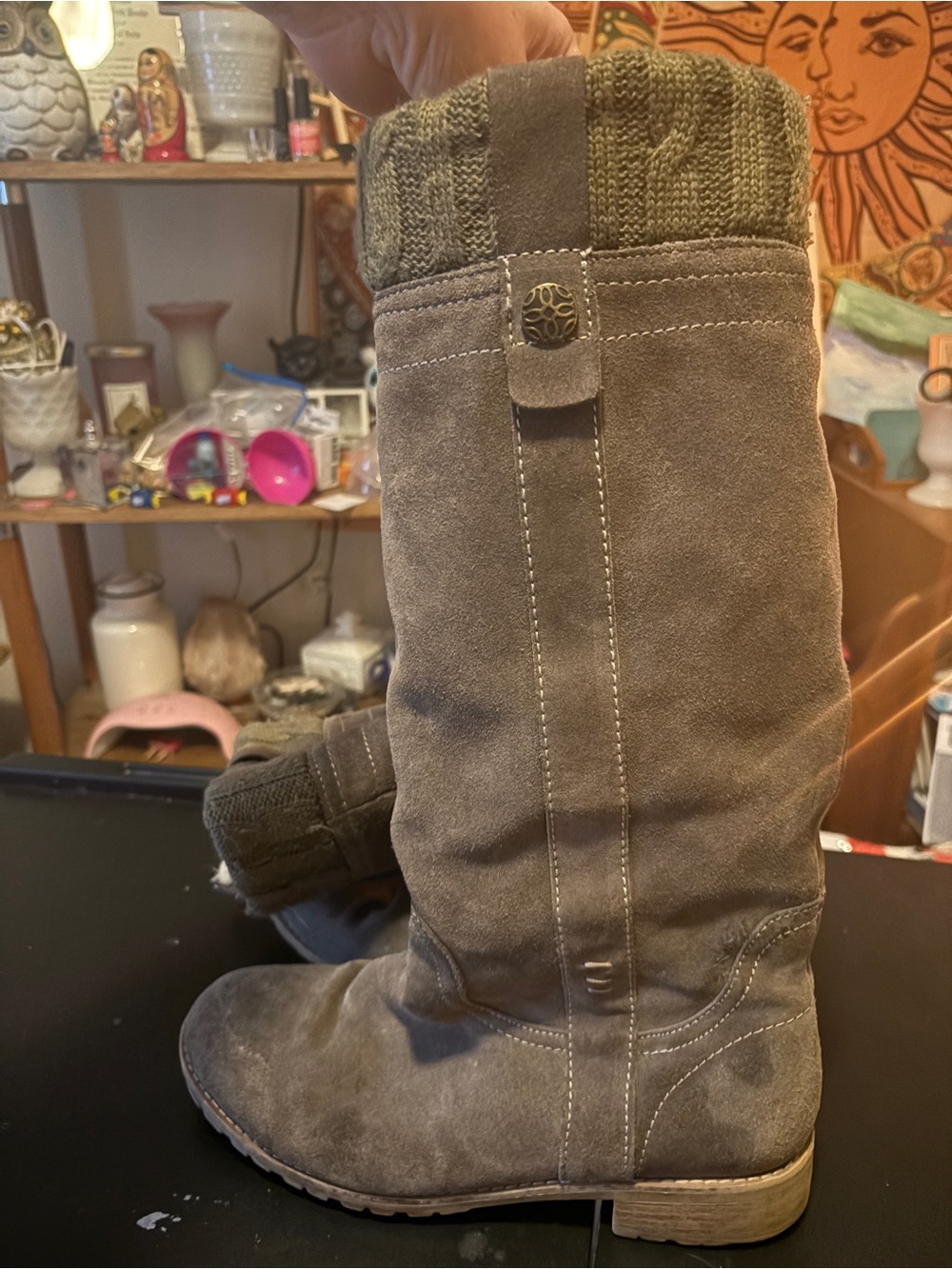 Bjorndal Taupe Suede Knit-Cuff Mid-Calf Winter Boots